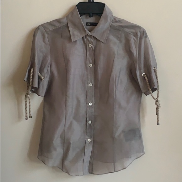 Burberry Tops - BURBERRY Gray Rope Sleeve Chiffon Semi-Sheer Shirt
